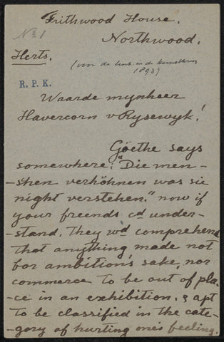 Letter to Pieter Haverkorn van Rijsewijk, Matthijs Maris, 1849 - 1915 Canvas Print