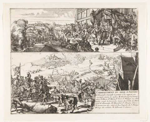 Two depictions of the siege of Antwerp by the Duke of Parma, 1584-1585, Romeyn de Hooghe, 1670 - 1699 Canvas Print