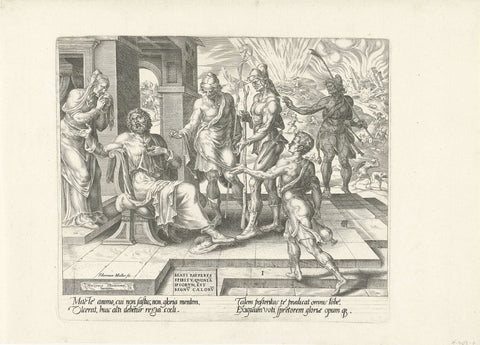 Job hears the bad news of four messengers, Harmen Jansz Muller, 1564 - 1568 Canvas Print