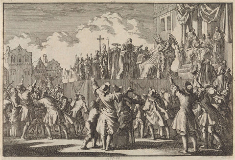 Street theatre in Aberdeen in which the Catholic religion is mocked, 1689, Jan Luyken, 1698 Canvas Print