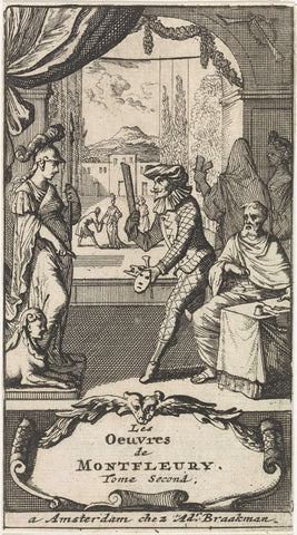 Arlekyn speaks to Minerva while a Greek swatcher looks on, Caspar Luyken, 1698 Canvas Print