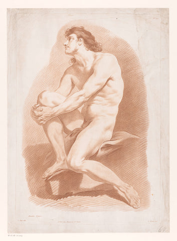 Sitting naked man with hands folded around his knee, Louis Marin Bonnet, 1746 - 1793 Canvas Print