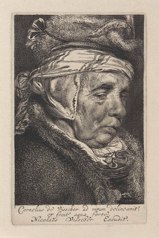 Head of an old woman, Cornelis Visscher (II), 1638 - 1709 Canvas Print