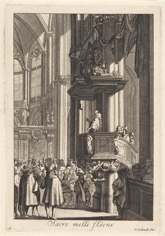 Ecclesiastes on pulpit on the right, anonymous, 1675 - 1711 Canvas Print