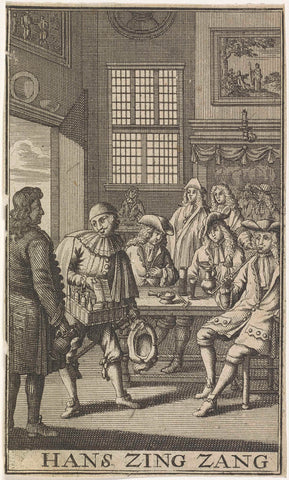 Peddler in an inn, anonymous, 1715 Canvas Print