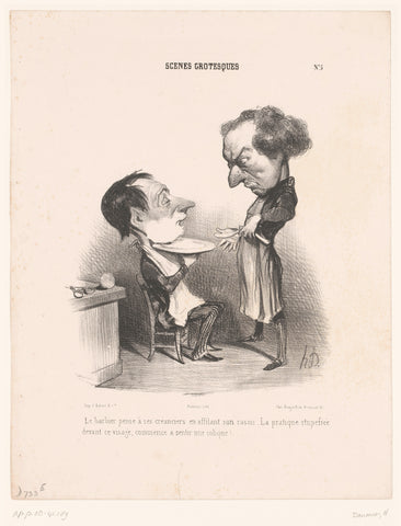 Karikatuur van een barbier die zijn scheermes slijpt, Honoré Daumier, 1839 Canvas Print