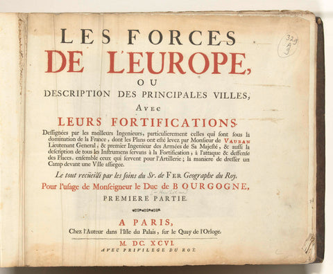 Title page for the first part of the printwork: Nicolas de Fer, Les forces de l'Europe, 1696, Nicolas de Fer, 1696 Canvas Print