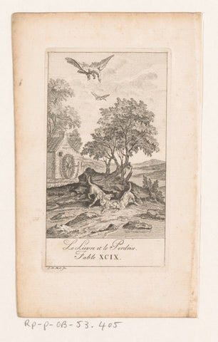 Fable of the hare and the partridge, Johann Heinrich Meil (der Ältere), 1758 Canvas Print