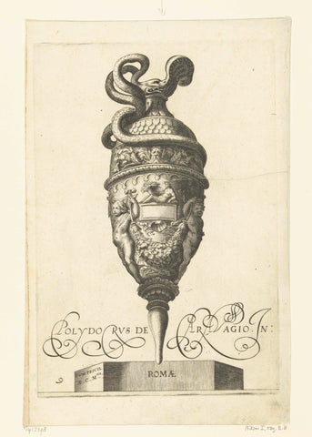 Can with a double ear, consisting of a snake that bites into the edge, Aegidius Sadeler, 1580 - 1605 Canvas Print