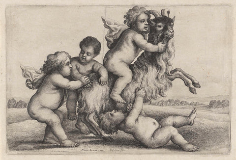 Four little boys with a prancing goat, Wenceslaus Hollar, 1644 - 1652 Canvas Print