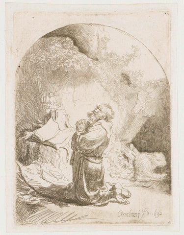 St Jerome praying: arched, Rembrandt van Rijn, 1632 Canvas Print