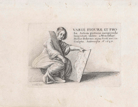 Zittende jonge vrouw met twee geëtste koperplaten, Wenceslaus Hollar, 1645 Canvas Print