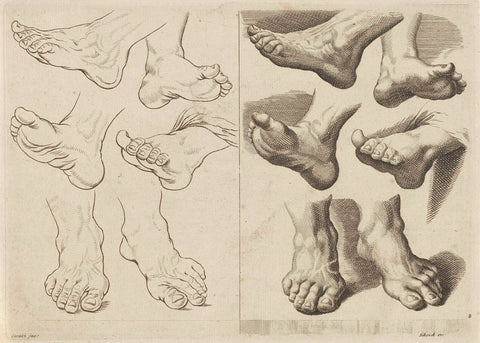 Study of different feet, anonymous, 1675 - 1711 Canvas Print