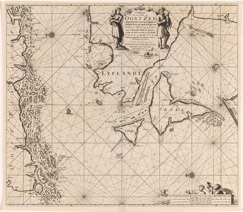 Pass map of the mouth of the Gulf of Finland in the Baltic Sea, Jan Luyken, 1681 - 1799 Canvas Print