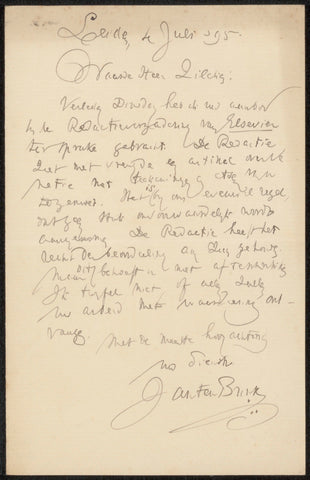 Letter to Philip Zilcken, Jan ten Brink (1834-1901), 1895 Canvas Print