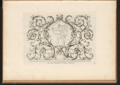 Ornament of acanthus vines with Hercules with bow and arrow, Paul Androuet Ducerceau, 1660 - 1690 Canvas Print