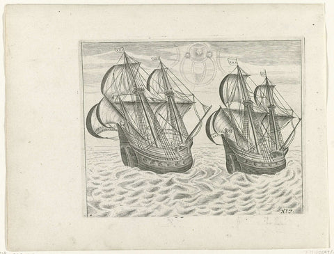 The two ships and a celestial phenomenon, 1596, anonymous, 1615 - 1617 Canvas Print