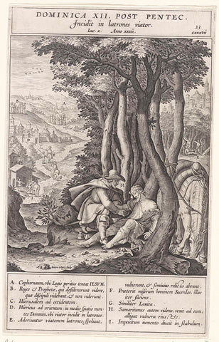 Good Samaritan and the wounded traveler, Antonie Wierix (II), 1593 Canvas Print