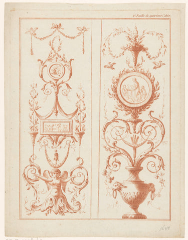 Two panels with arabesques, anonymous, Jean Baptiste Huet (le vieux), 1770 - 1780 Canvas Print