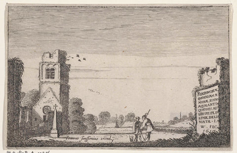 Two figures at a ruin of a church, Jan van de Velde (II), 1617 Canvas Print