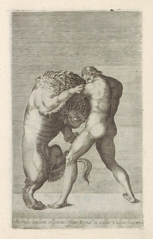 Sculpture of Hercules in battle with the Nemean lion, anonymous, 1584 Canvas Print