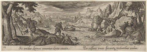 Jacht op otters, Philips Galle (attributed to workshop of), 1582 - 1633 Canvas Print