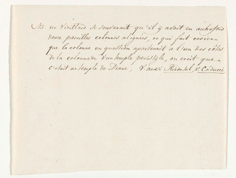 Note of a member of the tour group Nicolaas ten Hove about the ancient temple and colonnade found under the church of Saint Trinity in Taranto, Louis Ducros, 1778 Canvas Print