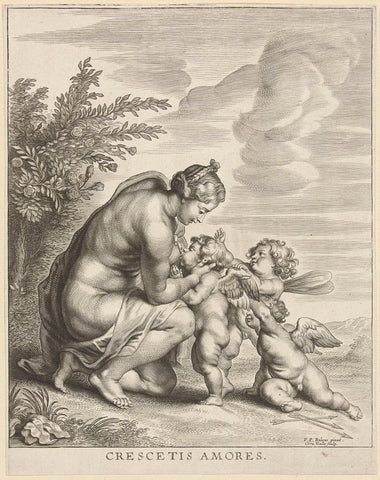 Venus suckling three Amors, Cornelis Galle (II), c. 1610 - c. 1678 Canvas Print