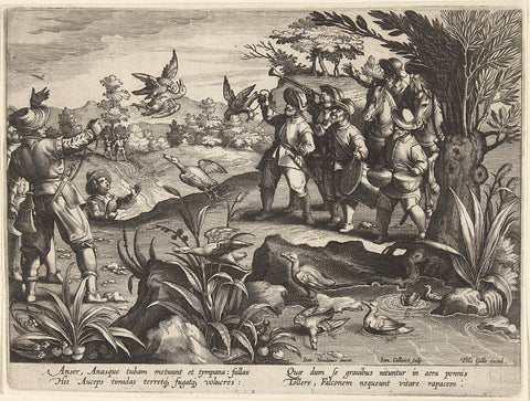 Falcon hunting of ducks and geese, Jan Collaert (II), 1594 - 1598 Canvas Print