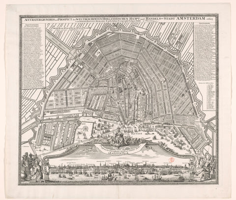 Map of Amsterdam with cityscape, anonymous, 1727 - in or before 1729 Canvas Print