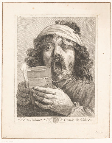 Expressive portrait of a one-eyed drinker, Pierre François Basan, 1733 - 1797 Canvas Print