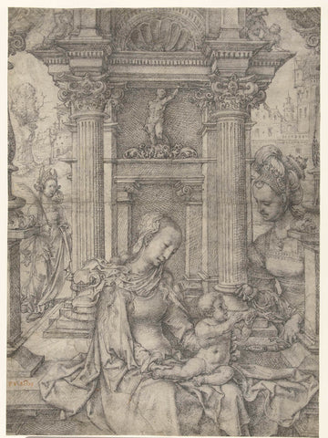 Maria with child and H. Barbara and H. Catharina, Jan Gossaert, after 1511 - 1516 Canvas Print