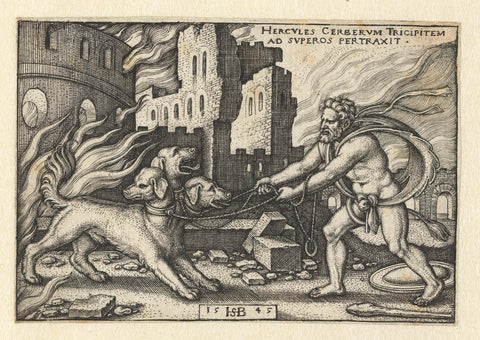 Hercules en Cerberus, Hans Sebald Beham, 1545 Canvas Print