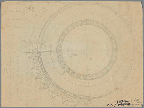 Sketch of a lace design of a shell edge for reticella technique in white and dark blue ink on grey cardboard, J.H. Pleging-Faber, c. 1920 - c. 1935 Canvas Print