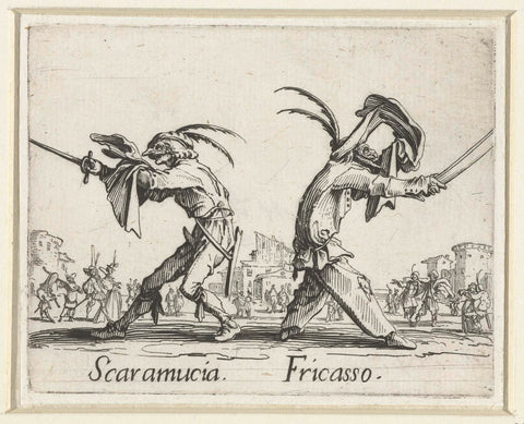 Two street artists like Scaramucia and Fricasso, Jacques Callot, 1621 - 1622 Canvas Print