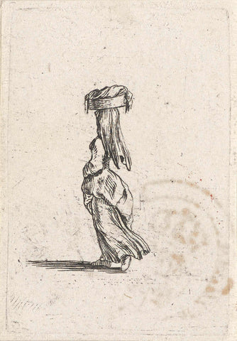 Woman with basket on her head, seen on the back, Stefano della Bella, 1620 - 1664 Canvas Print