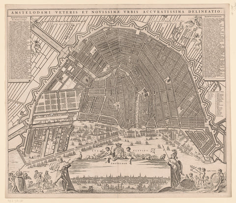 Map of Amsterdam with cityscape, anonymous, in or after 1721 Canvas Print