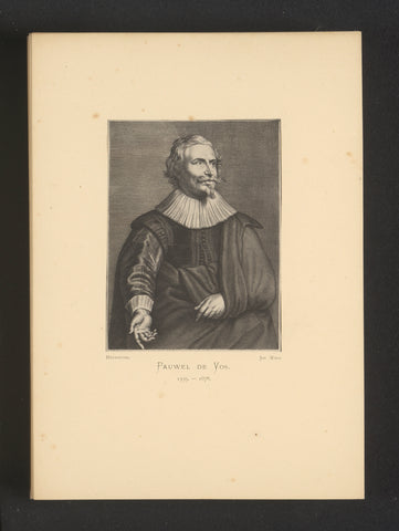 Reproduction of an engraving of a portrait of Paul de Vos by Adriaen Lommelin, Joseph Maes, c. 1872 - in or before 1877 Canvas Print