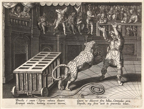 Emperor Commodus kills a leopard with an arrow, Adriaen Collaert (attributed to), 1594 - 1598 Canvas Print