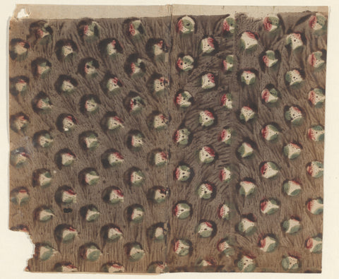 Stijfselverfpapier in bruin, rood en groen met ingedrukt rond motief, anonymous, c. 1770 - c. 1800 Canvas Print