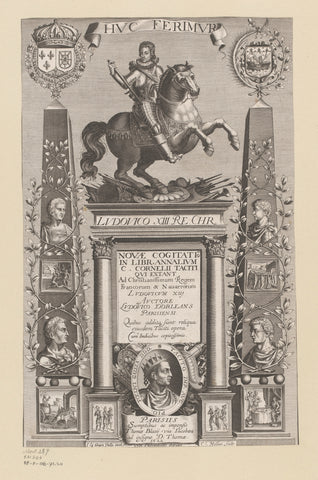 Monument with portrait of Louis XIII on horseback, Claude Mellan, 1622 Canvas Print