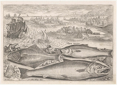 Three fish on the beach, Adriaen Collaert, 1627 - 1636 Canvas Print