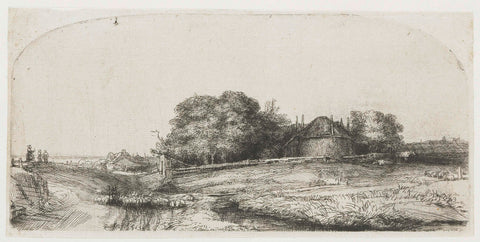 Cottages and a hay barn on the Diemerdijk with a flock of sheep, Rembrandt van Rijn, 1650 Canvas Print