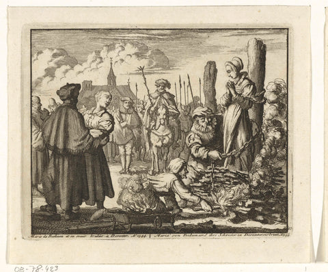 Maria van Beckum and her sister-in-law Ursel in Delden burned, 1544, Jan Luyken, 1683 - 1685 Canvas Print