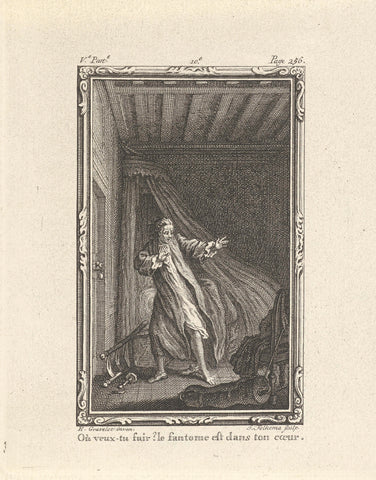 Startled man in a bedroom, Jacob Folkema, 1761 Canvas Print