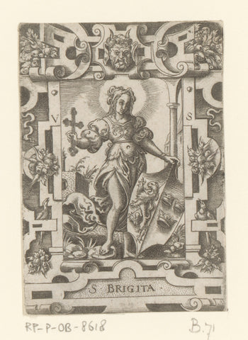 Birgitta of Sweden with coat of arms in roller frame, Virgil solis, 1524 - 1562 Canvas Print