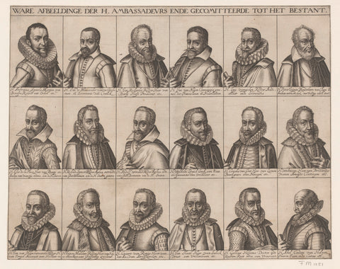 Portraits of the eighteen participants in the peace negotiations, 1608, anonymous, 1614 - 1616 Canvas Print