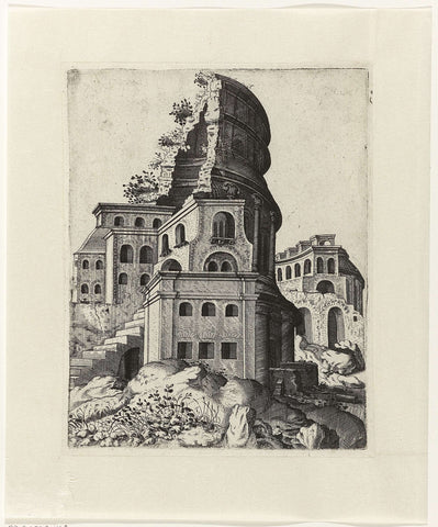 Ruin with a staircase on the left, Lambertus Suavius, 1560 Canvas Print