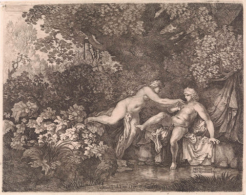 Salmacis en Hermaphroditus, Moyses van Wtenbrouck, 1645 - 1660 Canvas Print