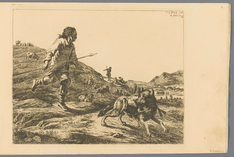 Shepherd pursues a wolf, Adam von Bartsch, 1803 Canvas Print